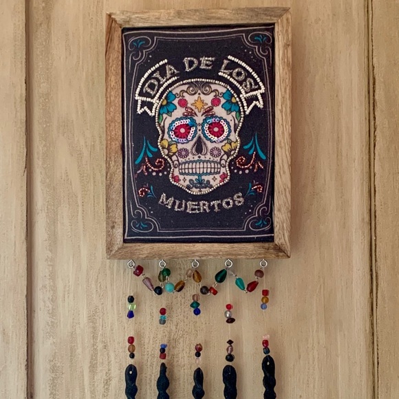 Day Of The Dead Skull Dia De Los Muertos Beaded Halloween Hanging Wall Art - Picture 12 of 17